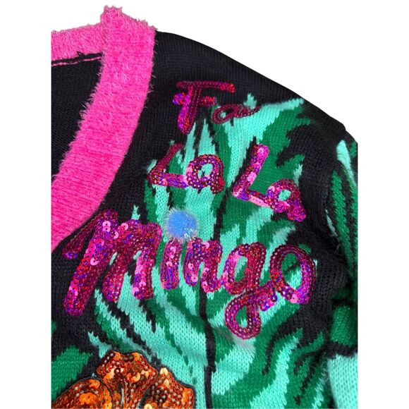 Holiday Time Women’s Large Ugly Christmas Sweater Cardigan Flamingo Colorful - Picture 3 of 7